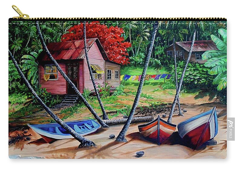 Tropical Carry-all Pouch featuring the painting Old Palatuvia Tobago by Karin Dawn Kelshall- Best