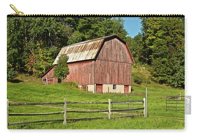 Barn Zip Pouch featuring the photograph Old Red_9374 by Michael Peychich