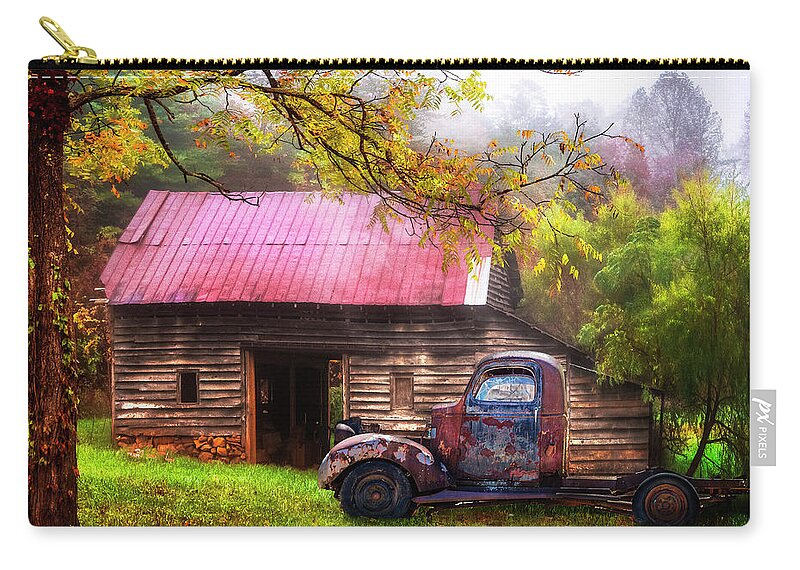 1938 Zip Pouch featuring the photograph Old Smoky Truck and Barn by Debra and Dave Vanderlaan