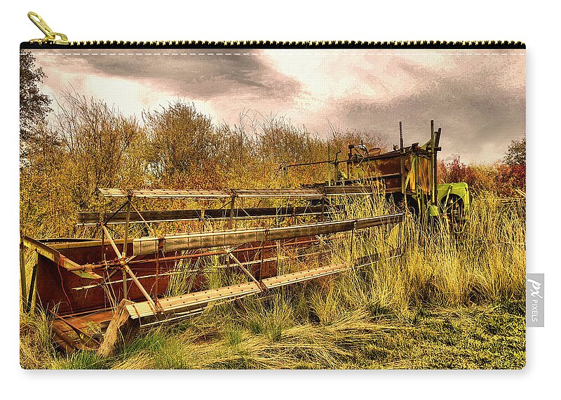 Swather Zip Pouch featuring the photograph Old Swather in the weeds by Jeff Swan