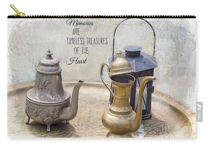 Vintage Zip Pouch featuring the mixed media Old Time Memories Text Art by Eva Lechner