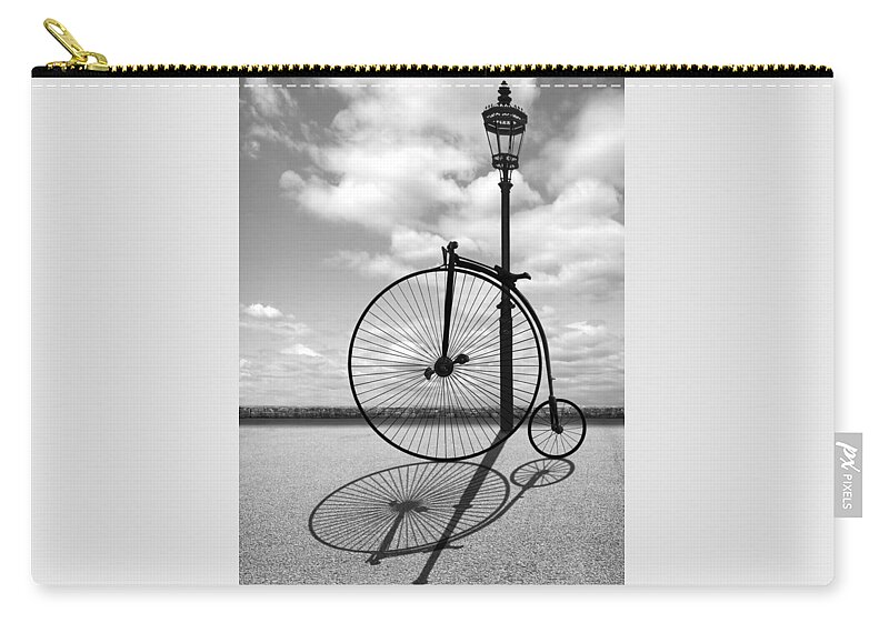 Penny Farthing Zip Pouch featuring the photograph Old Times - Penny Farthing With Street Lamp and Shadows by Gill Billington
