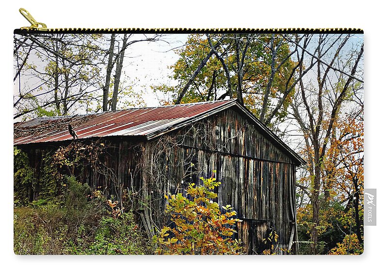 Old Tobacco Barn Zip Pouch featuring the photograph Old Tobacco Barn by Dark Whimsy