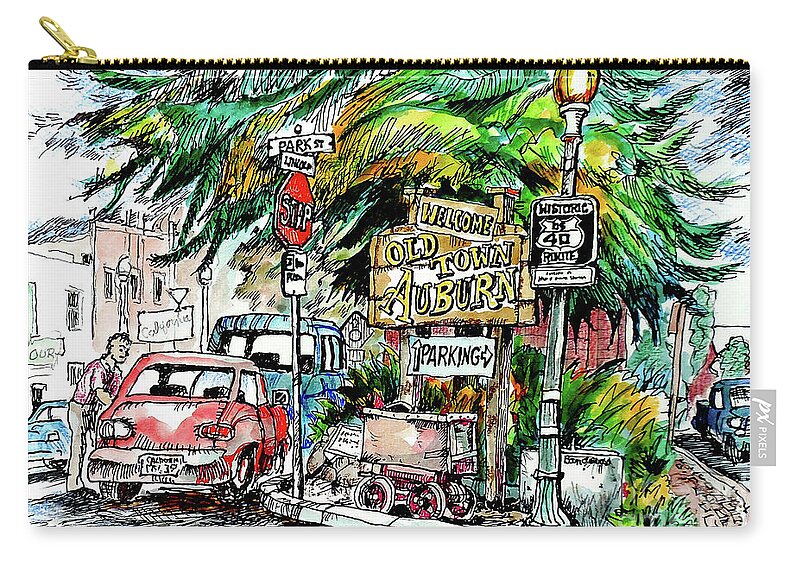 Auburn Zip Pouch featuring the painting Old Town Auburn by Terry Banderas