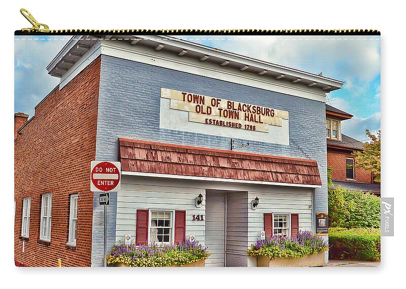 Old Town Hall Blacksburg Virginia Zip Pouch featuring the photograph Old Town Hall Blacksburg Virginia Est 1798 by Kerri Farley