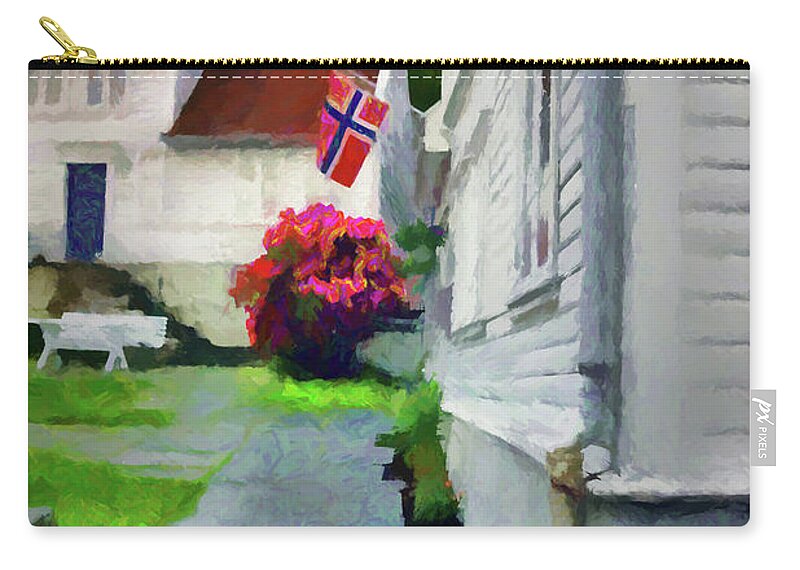 Norwegian Cityscape Zip Pouch featuring the mixed media Old Town Stavanger - Painterly by Susan Lafleur