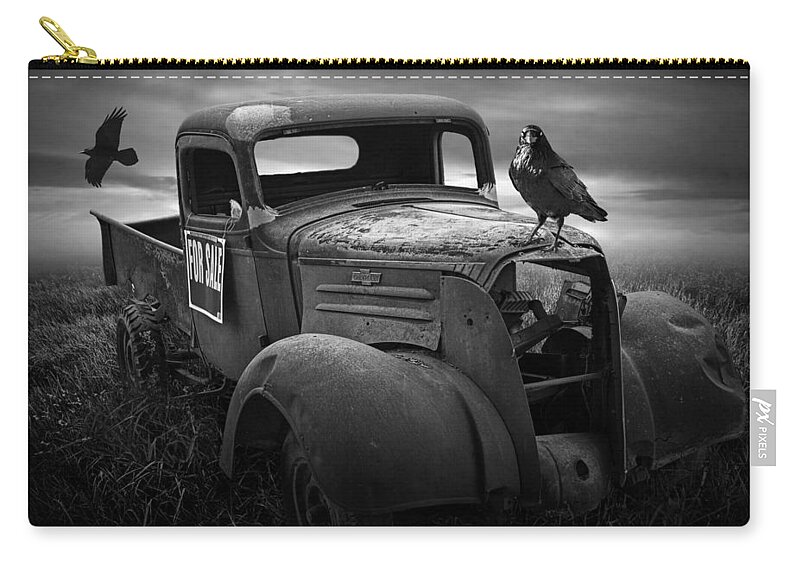 Vintage Zip Pouch featuring the photograph Old Vintage Chevy Pickup Truck with Ravens by Randall Nyhof