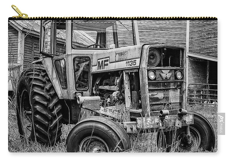 Barn Zip Pouch featuring the photograph Old Vintage Tractor on a farm in New Hampshire Square by Edward Fielding