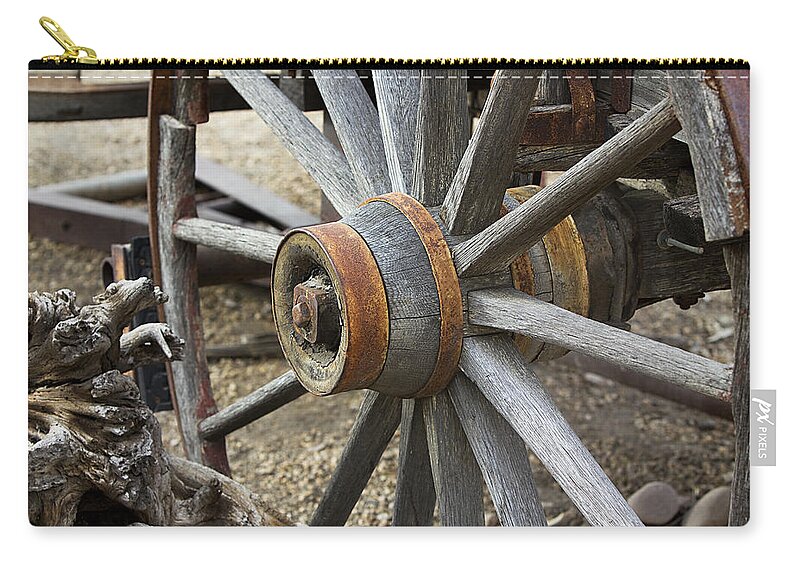 Wheel Zip Pouch featuring the photograph Old Waagon Wheel by Phyllis Denton