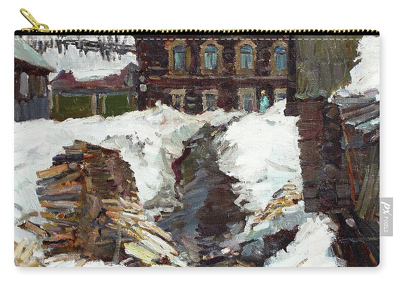 Plein Air Zip Pouch featuring the painting Old yard by Juliya Zhukova