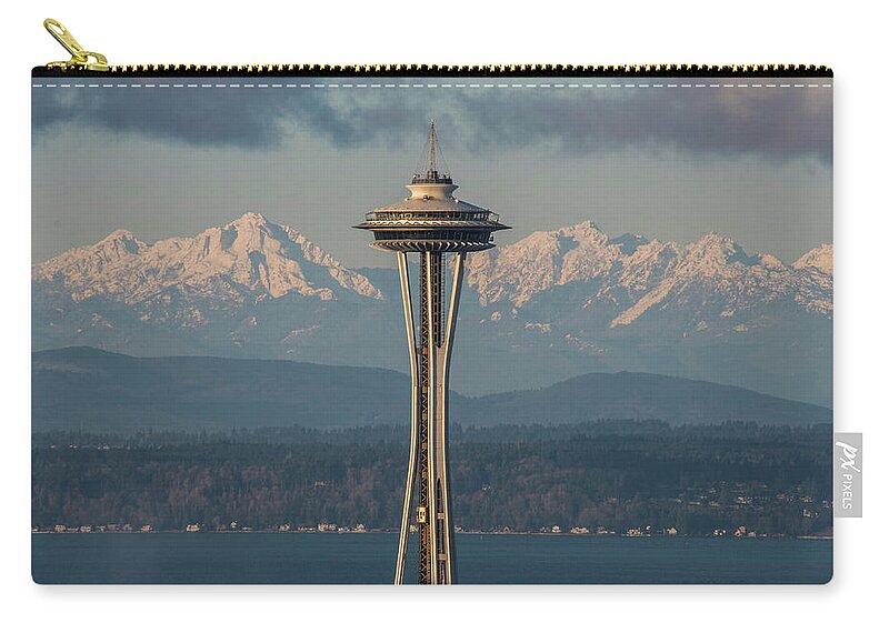 Seattle Zip Pouch featuring the photograph Olympics and the Space Needle by Matt McDonald