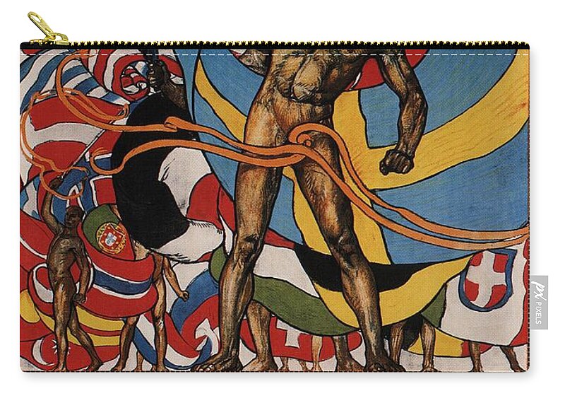 Olympische Spiele Zip Pouch featuring the mixed media Olympische Spiele 1912 - Stockholm, Sweden - Retro travel Poster - Vintage Poster by Studio Grafiikka