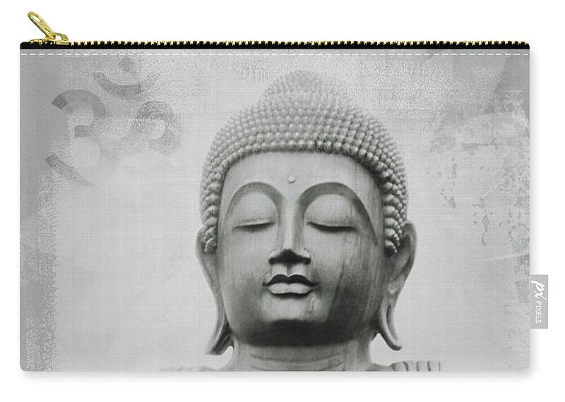 Altruistic Zip Pouch featuring the mixed media Om mani padme hum monochrome by Sharon Mau