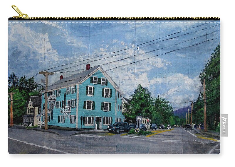 Blue Zip Pouch featuring the painting On the Corner of Church and Main by Marina McLain