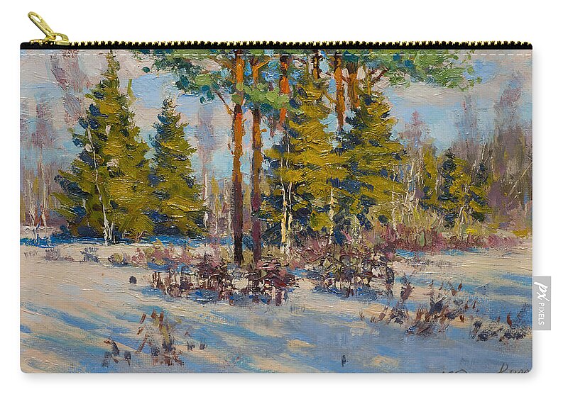 Winter Zip Pouch featuring the painting On the Edge of Winter by Valentina Kondrashova