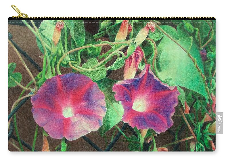 Flowers Zip Pouch featuring the drawing On The Fence by Pamela Clements