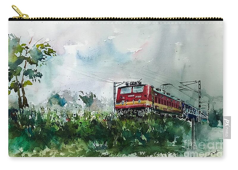 Train Zip Pouch featuring the painting On the move by George Jacob