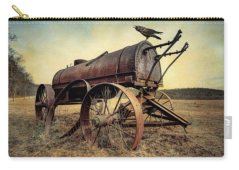 Water Wagon Zip Pouch featuring the photograph On the Water Wagon - Agricultural Relic by Gary Heller
