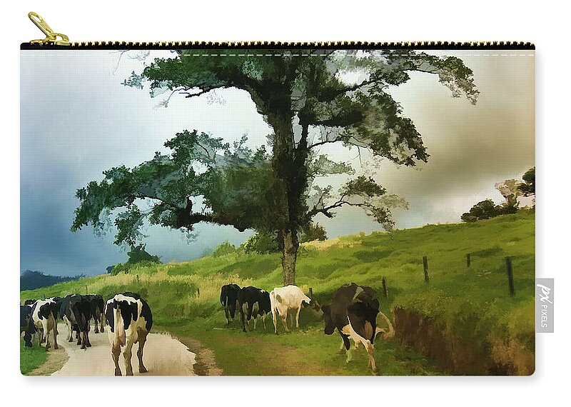 Cows Zip Pouch featuring the painting On The Way Home by Elaine Manley