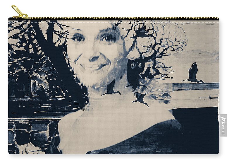 Photographic Art Zip Pouch featuring the digital art One day I will return to watch the cranes diving ... by Chris Armytage