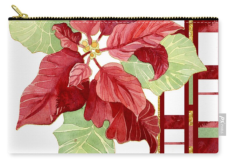 Modern Carry-all Pouch featuring the painting One Perfect Poinsettia Flower w Modern Stripes by Audrey Jeanne Roberts