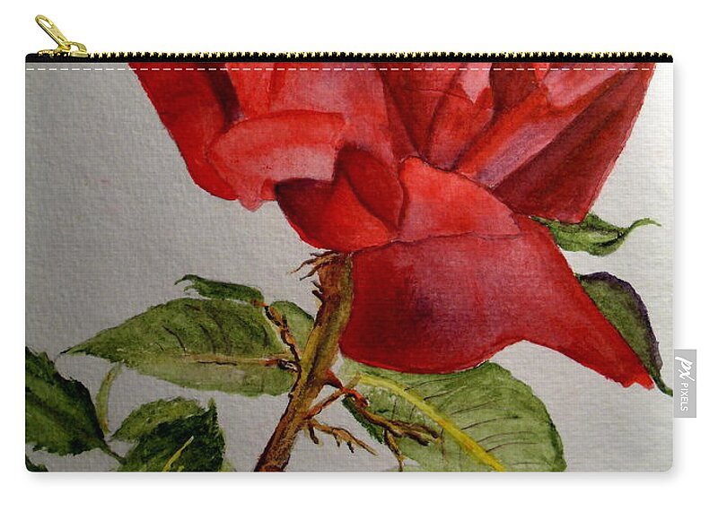 Roses Zip Pouch featuring the painting One Single Red Rose by Carol Grimes