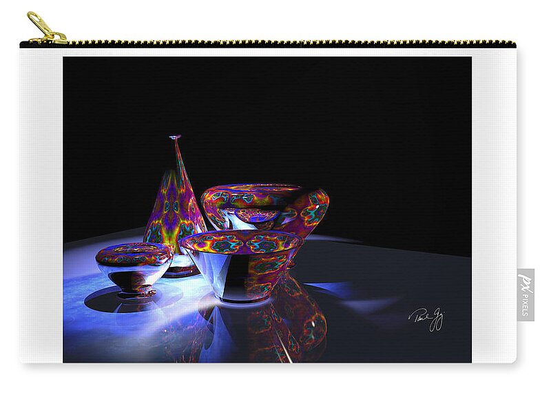 Glass Zip Pouch featuring the mixed media One Vase and Three Bowls by Paul Gaj