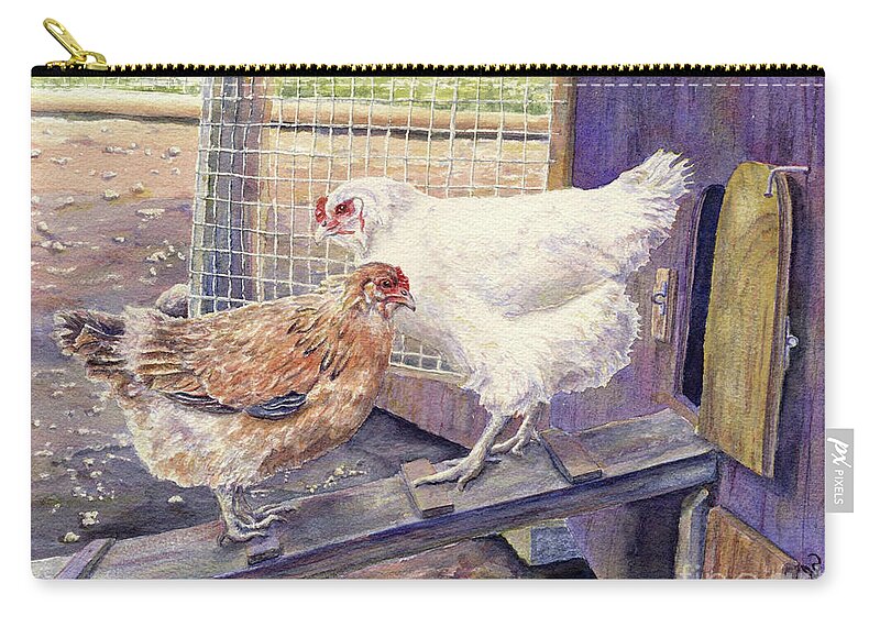 Chickens Zip Pouch featuring the painting One Way Traffic by Malanda Warner