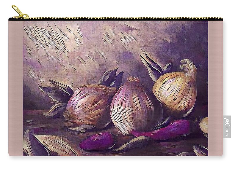Still Life Zip Pouch featuring the painting Onions and peppers digital by Megan Walsh