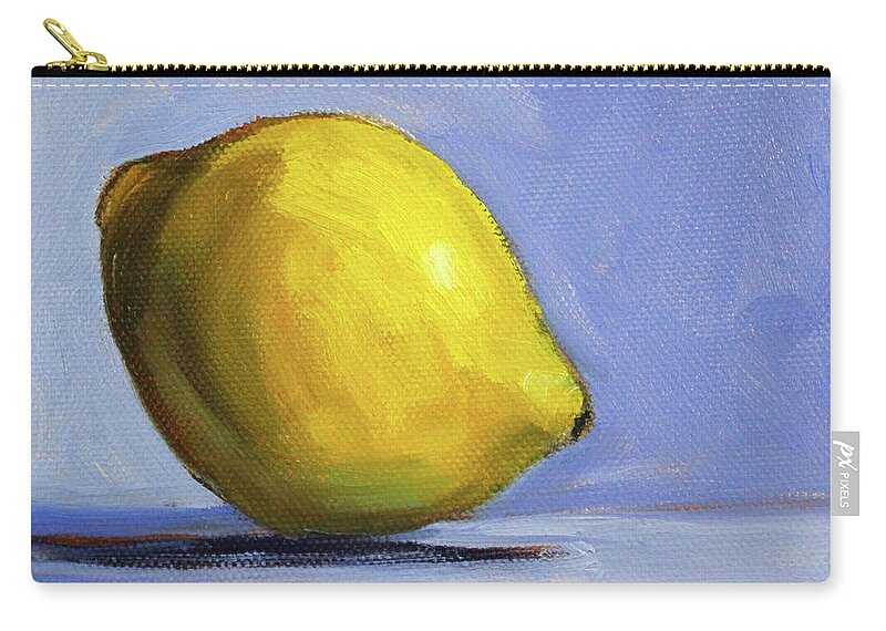 Lemon Still Life Zip Pouch featuring the painting Only a Lemon by Nancy Merkle
