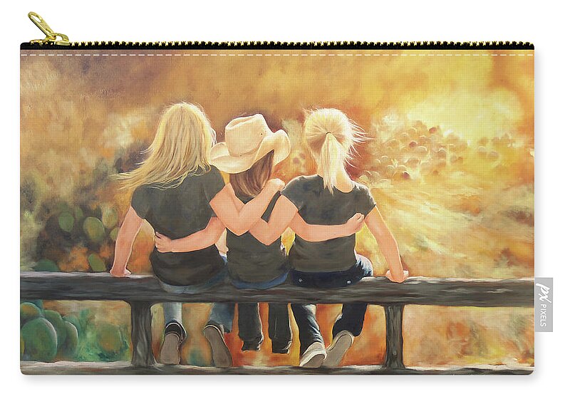Only Sisters Know Painting Zip Pouch featuring the painting Only Sisters Know by Karen Kennedy Chatham