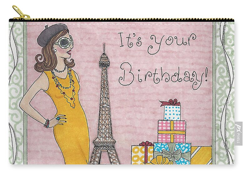 Happy Birthday Zip Pouch featuring the mixed media Ooh la la by Stephanie Hessler