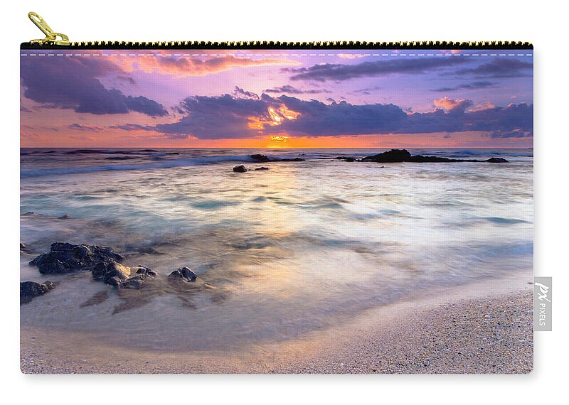 Sandy Beach Zip Pouch featuring the photograph O'oma Beach Sunset by Christopher Johnson