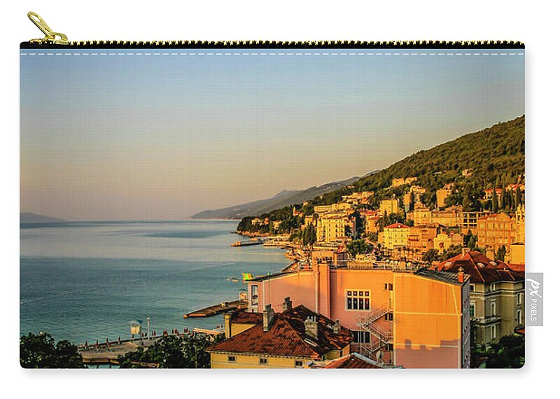 Birds Zip Pouch featuring the photograph Opatija in Croatia at Sunset by Chris Smith