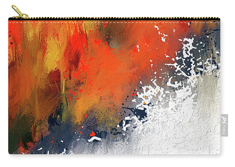 Modern Orange Abstract Art Zip Pouch featuring the painting Splashes At Sunset - Orange Abstract art by Lourry Legarde