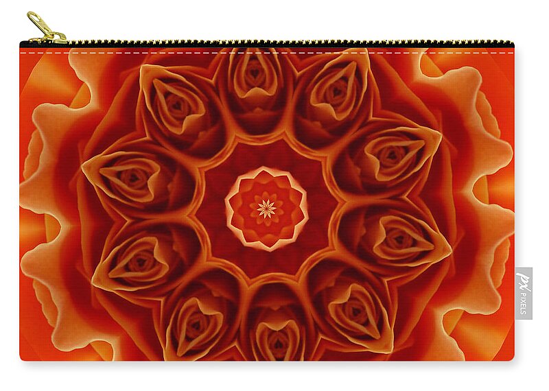 Flower Zip Pouch featuring the digital art Orange Rose Mandala by Julia Underwood