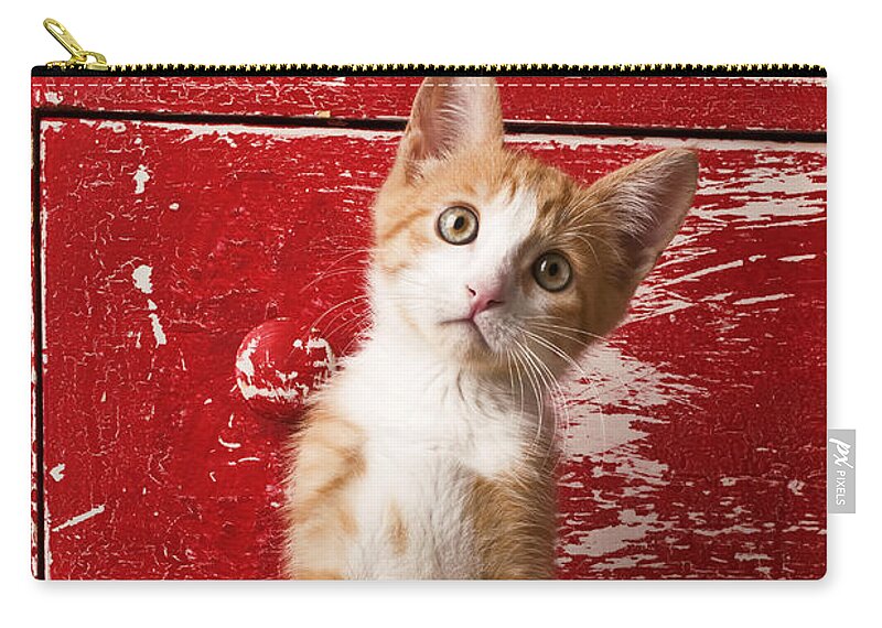 Kitten Zip Pouch featuring the photograph Orange tabby kitten in red drawer by Garry Gay