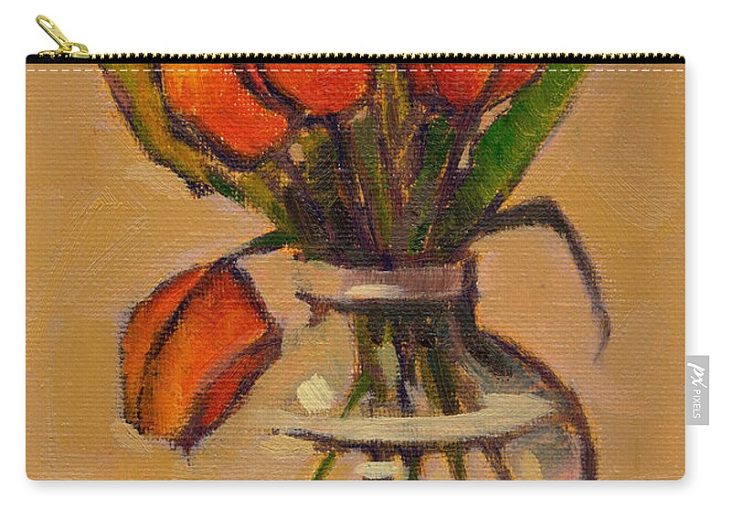 Tulips Zip Pouch featuring the painting Orange Tulips by Konnie Kim