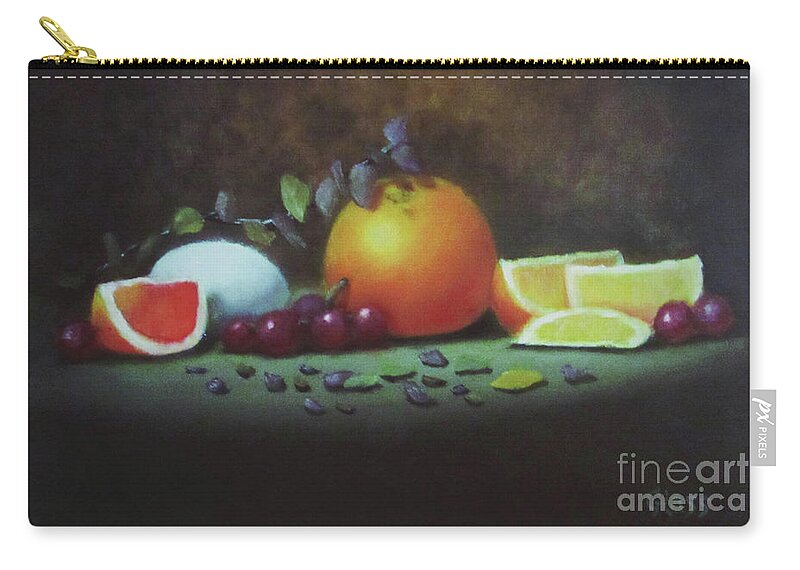 Still Life Zip Pouch featuring the painting Oranges and Egg by Tina Glass