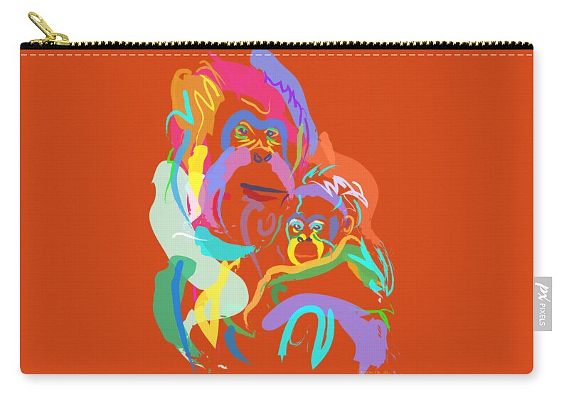 Orangutan Art Carry-all Pouch featuring the painting Orangutan mom and baby by Go Van Kampen