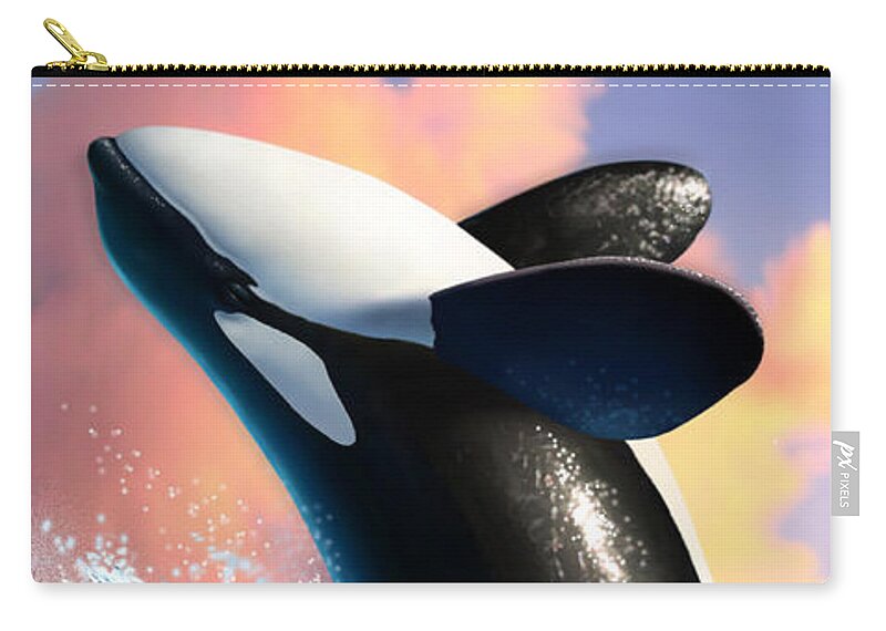 Orca Zip Pouch featuring the digital art Orca 1 by Jerry LoFaro