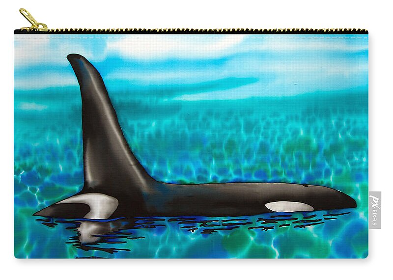  Orca Zip Pouch featuring the painting Orca by Daniel Jean-Baptiste