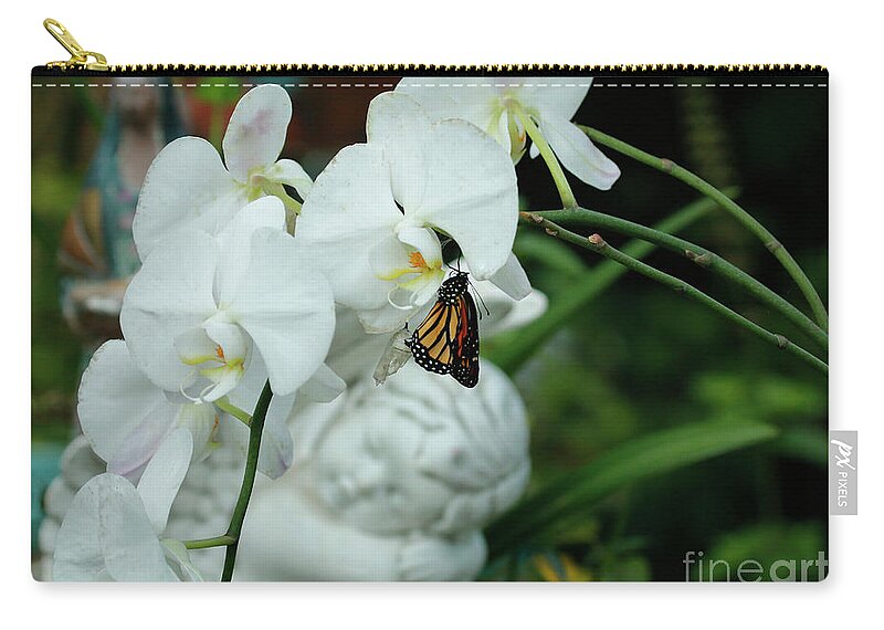 White Orchids Zip Pouch featuring the photograph Orchid and Angel Butterfly by Luana K Perez
