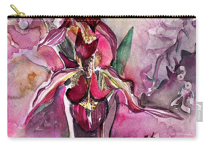 Slipper Foot Orchid Zip Pouch featuring the painting Orchid Slipper Foot by Mindy Newman