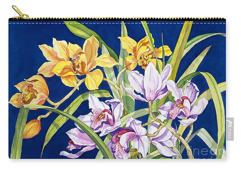 Orchids Zip Pouch featuring the painting Orchids In Blue by Lucy Arnold