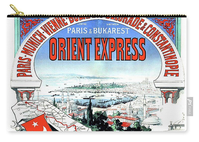 Orient Express Zip Pouch featuring the painting Orient Express railway route, travel poster by Long Shot