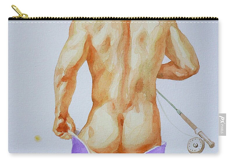 Watercolour Painting Zip Pouch featuring the painting Original Watercolour Painting Art Male Nude#20202089 by Hongtao Huang