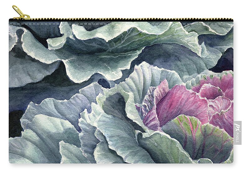 Ornamental Cabbage Zip Pouch featuring the painting Ornamental Cabbage by Malanda Warner