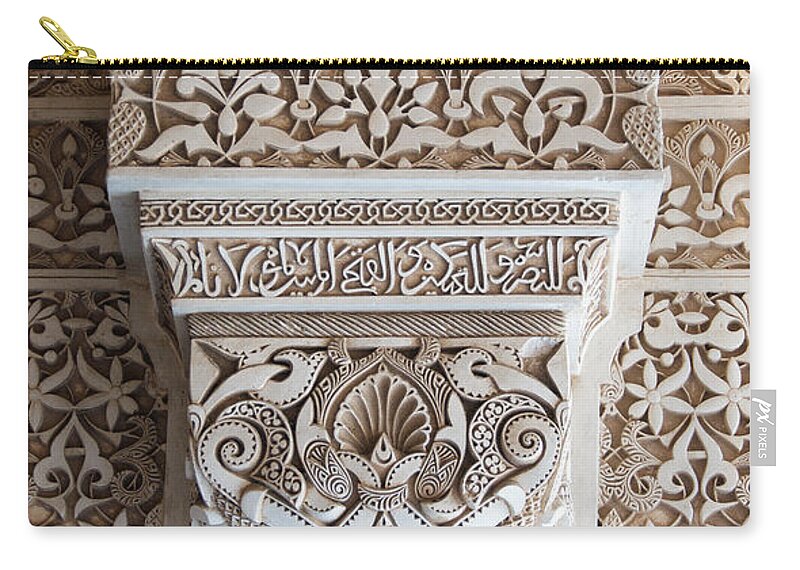Alhambra Zip Pouch featuring the photograph Ornate Column Alhambra by David Kleinsasser