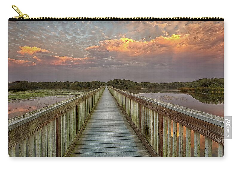 Sunrise Along The Boardwalk Of Oso Flaco Lake In California Zip Pouch featuring the photograph Oso Flaco Sunrise by Beth Sargent